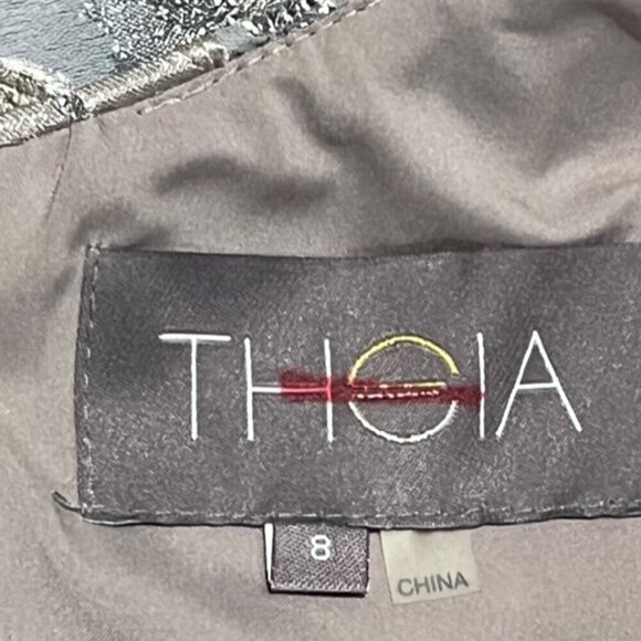 THEIA Brocade Design Metallic Silver Gray Floral Cocktail Dress Size 8 NWOT - Picture 13 of 15